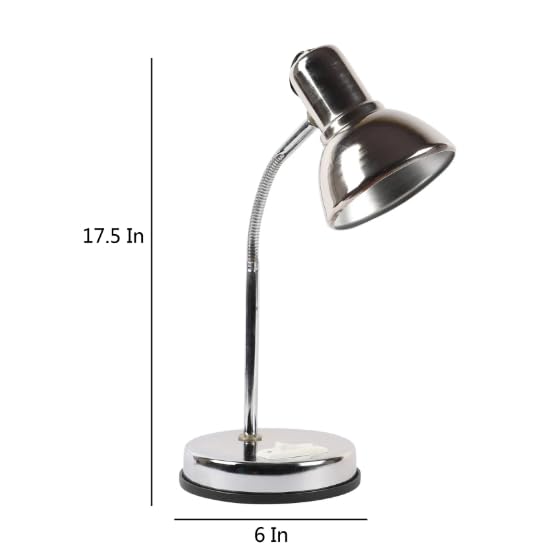 Image of Metal Desk Lamp with Bulb, Red Finish, Adjustable Gooseneck, 16 Inch Height, Strong Body Table Lamp (Silver)