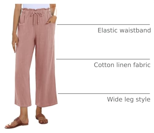 Image of siliteelon Wide Leg Linen Pants for Women Summer Capri Palazzo Flowy Pants Casual Loose High Waist Trousers with Pockets