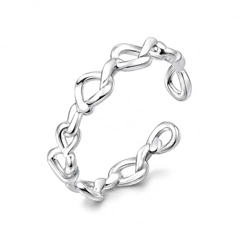 Image of YIQPKUM Cute Twisted Infinity Heart Rings Adjustable Band Jewellery Charms Statement Accessories Gifts for Women (Silver Plated)