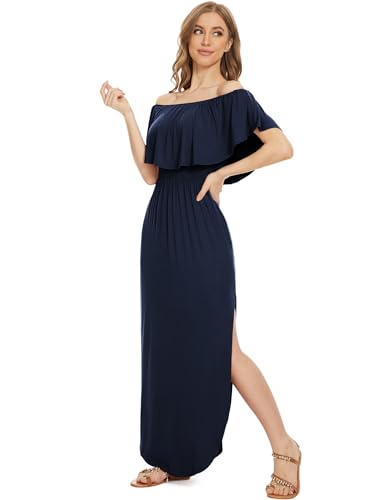 Image of LILBETTER Womens Off The Shoulder Ruffle Party Dresses Side Split Beach Maxi Dress