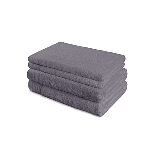 SABANALIA - Toalla Rizo Americano 600 grs, 100% algodón, Alto Grosor, Sorprendente Capacidad de Secado, Gran Capacidad para Absorber Agua, Pack - 2 Lavabo 50x100-2 Ducha 70x140, Gris