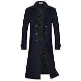 APTRO(アプトロ) メンズ ラグジュアリー ロング丈 ウール トレンチコート レギュラーフィット 暖かかなコットン裏地 ウールオーバーコート US サイズ: Large カラー: ブルー