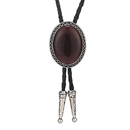 Image of Bolo Tie for Men Women Cowboy Turquoise Celtic Natural Tiger Eye Stone Longhorn Bull Western Leather Bolo Necktie