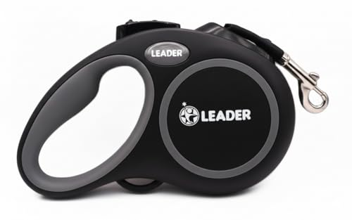 PET BASKET Leader Retractable Dog Leash 5M Reflective Heavy-Duty Leash with One-Button Lock & Brake Tangle-Free Anti-Twist Design Ergonomic Anti-Slip Handle for Large Dogs up to 50kg Black