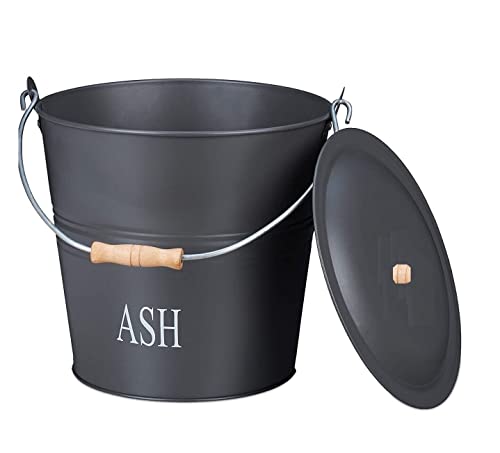 Optimal Products Fireside Black Iron Coal Bucket Coal Hod Shuttle Log Fireplace Wood Ash Storage UK (Ash Bucket with Lid)