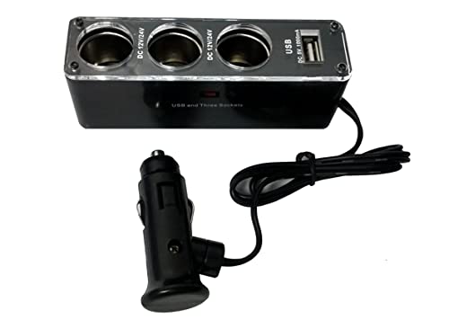 BSL Chargeur de voiture SPLT-3 | Adaptateur USB et 3 prises allume-cigare | 12/24 V | pour chargement de smartphone, GPS, Dash CAM.