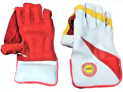 Image of H.K.Sports Pair of Wicket Keeping & White Inner Gloves with Red PVC Stitched Incredible Cricket Ball for Men, Girls, Boys (Red, White) with Enhanced Grip, Finger Protection and Ergonomic Design