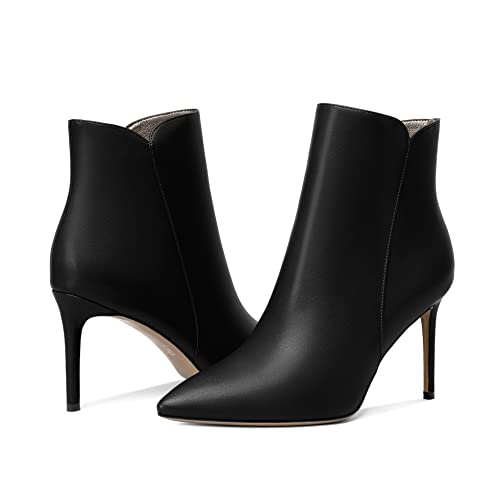 SAMMITOP Women's Stiletto Heel Ankle Booties Stiletto Heel Closed Toe Heeled Booties Lace Up Boots with Sexy Side Zipper Fashion Booties Fall Winter Shoes 3.5''4
