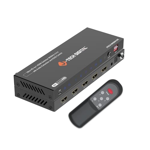 J-Tech Digital 8K HDMI Switch 4 in 1 Out 8K@60Hz 4K@120Hz 1080P@240Hz, HDR HDCP2.3 EDID, Support CEC, Compatible with PS5/PS4/Xbox/Nintendo Switch/Apple TV/Roku/Fire TV