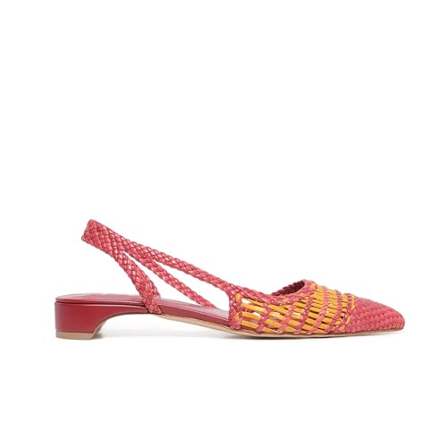 Women's Leather Woven Slingback Heels Block Chunky Kitten Heel Closed Pointed Toe Slip On Comfortable Casual Office Dress Pump Shoes 1.5 inches3