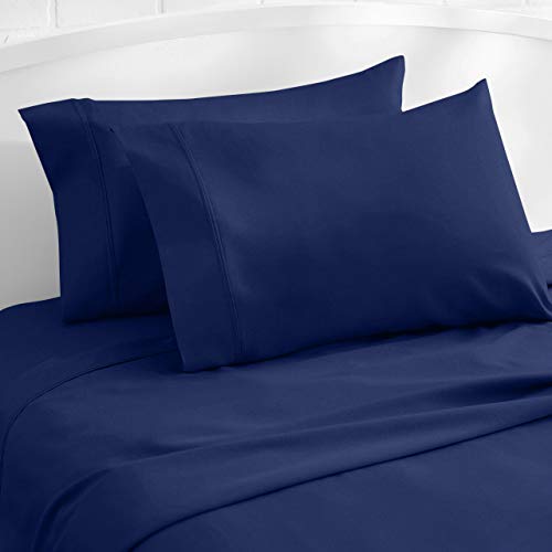 Image of Amazon Basics 400 Thread Count 100% Cotton Pillow Cases, Soft & Breathable Sateen Weave, Machine Wash, Standard Size, 20 inch x 30 inch, Navy, Set of 2