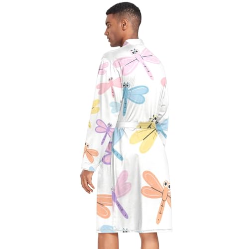 OTVEE Colorful Dragonfly Patterns Mens Night-Robe Lightweight Soft Bathrobe Sleepwear with Pockets2