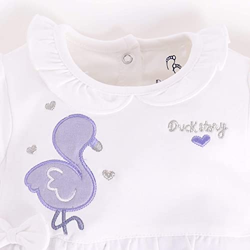 Image of BABY GO Baby Girls Cotton Romper Dress | Short Sleeve Peter Pan Collar Jumpsuit | Newborn Infant Summer Outfit | Soft Breathable Smocked Bubble Playsuit with Floral Collar | Cute One Piece Dress