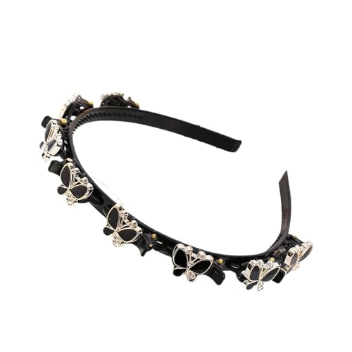 GANPUB Black Fashion Butterfly Hairband with Clips Braided Headband Double Bangs Weave Twist Plait Hairstyle Hairpin Hair Accessories for Women Girls Hair Accessories
