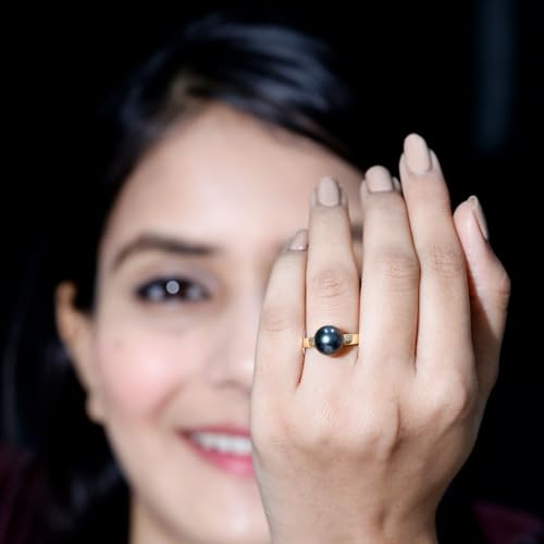 Real Black Pearl 8mm Round Engagement Ring, AAA Quality, Certified Tahitian Black Pearl Solitaire Ring - Ready To Gift3