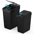 Procade 2Pack Touchless Bathroom Trash Can with Lid,4 Gal &2.5 Gal Slim Automatic Garbage Can, Auto Skinny Plastic Trash Bin, Small Motion Sensor Trash Bin for Bedroom, Bathroom, Office,RV(Black)