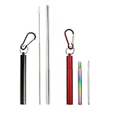 😃 [Súper portátil] Nuestras pajitas retráctiles de acero inoxidable están equipadas con carcasas de aluminio y mosquetones de colores coordinados, que son fáciles de transportar y se pueden fijar en cinturones, cajas, bolsos, carteras, mochilas o cremalleras.