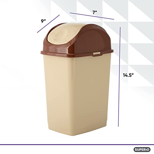 Image of Superio Swing Top Trash Can,Set of 3 Waste Bins for Home, Kitchen, Office, Bedroom, Bathroom, Ideal for Large or Small Spaces - White (Beige-18 qt+10 qt+5 qt)