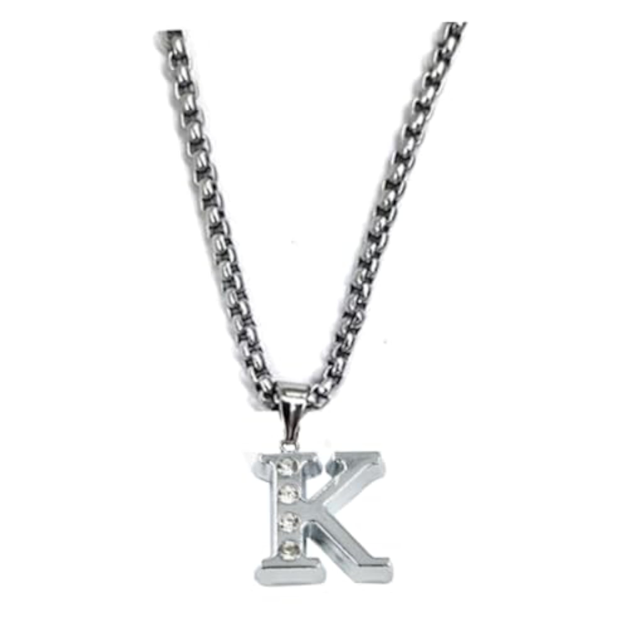 English Alphabet Initial Letter K Metal Pendant with Box Chain