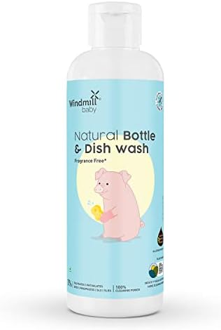 Windmill baby Natural Bottle Cleaning Liquid, Fragrance Free, USDA Certified, Allergen Free, for Milk Feeding Bottles, Teats, Pump Parts & more - 175ml
