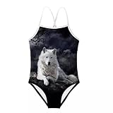 Cumagical White Wolf Girls One Piece Swimsuit Bathing Suit Lovely Animal Print Swimwear Beachwear