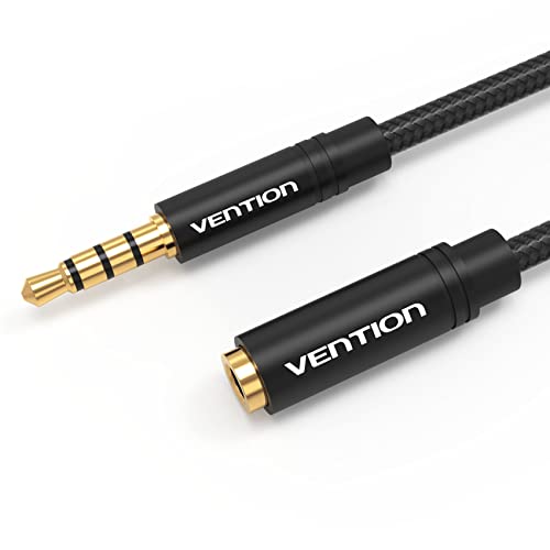 VENTION Cable Audio Alargador Jack 3.5mm Macho a Hembra Extensión 0,5m, Nylon Trenzado, Conector Chapado en oro de 24 Quilates, para Auriculares, Televisión, Portátil, PS4, Xbox