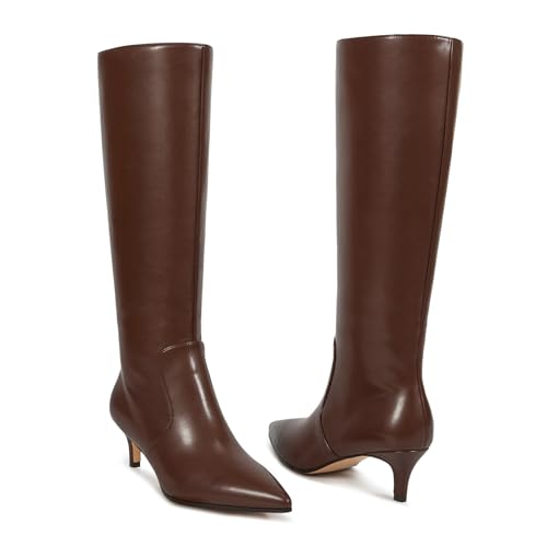 wetkiss Low Kitten Heel Women Knee High Boots Regular Calf Friendly Pointed Toe Faux Leather Comfortable Boots with Zipper2