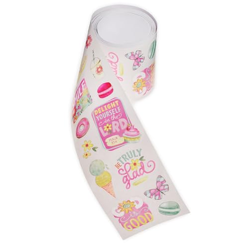 Image of Christian Art Gifts Motivational Sticker Roll, Pink Floral, Bible Verses