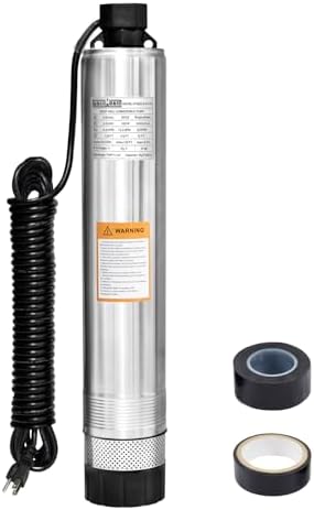 WASSERMANN 4" Septic Pump Submersible Effluent/Cistern Bottom Suction Pump with 33FT Cable,1/2HP,115V/60HZ,26GPM,138FT Head,Stainless Steel Deep Well Pump for Septic Tank Home