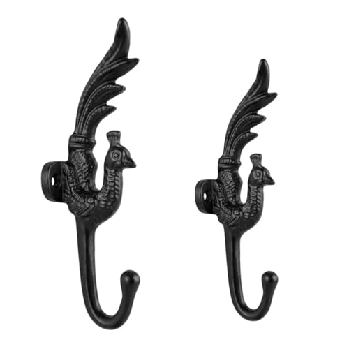 Image of Maison Belle Decorative Beautiful Peacock Wall Hook (Size 5.5 INCH) - Pack of 2 (Black)