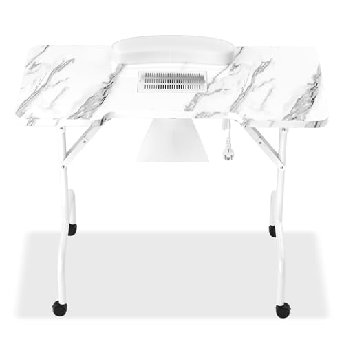FIVMEN Table de manucure pliable avec aspiration - Table de manucure - Table de manucure avec aspiration de poussière et 4 roues - Pour la maison, les salons...
