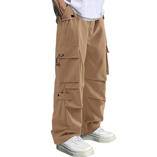 Cargo Pants Men Elastic Waist Parachute Cargo Pants with Pockets Stretch Twill Chino Pants Lightweight Hiking Pants