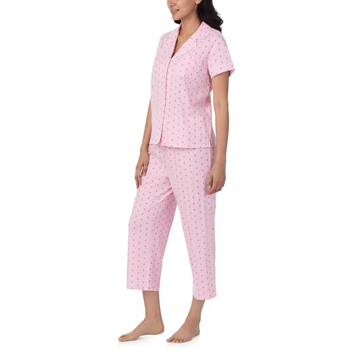 Nautica Pajamas for Women Set, Womens Lightweight Short Sleeve Button Down Pajama Shirt & Capri Pants, Lounge Sets PJs Women2