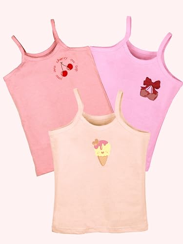 Image of KiddoPanti Girls 100% Cotton Printed Camisoles Tank Top Slips Pack of 3