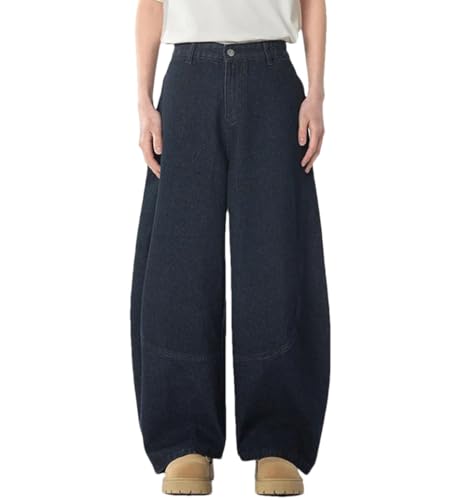 Men’S Wide Leg High Street Denim Jeans with Zipper Fly Mid Waist Light Wash Baggy Pants