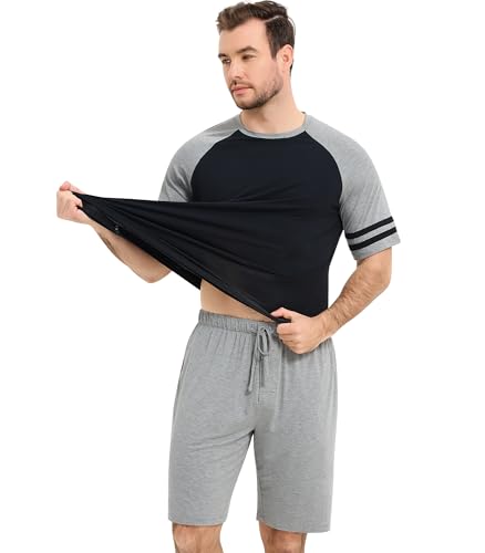 Image of NACHILA Men's Bamboo Viscose Pajamas Set Raglan Short Sleeve Shorts Pjs