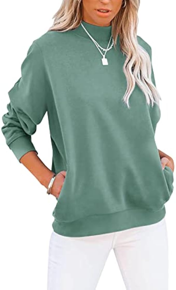 TICTICMIMI Women's Casual Long Sleeves Sweatshirt Tops Mock Turtleneck Lightweight Tunic Fall Pullovers With Pocket