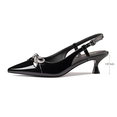 Image of Kitten Heels for Women Closed Pointed Toe Heels Patent Leather Low Heel Slingback Dress Shoes Feature Adjustable Buckle for Date Party Work Office Comfortable Sexy Pumps Shoes