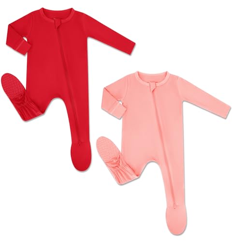 Image of HAPIU Rayon from Bamboo Baby Footed Pajamas, 2 Way Zipper YKK, Footie for Baby Boy Girls, Newborn-24 Months