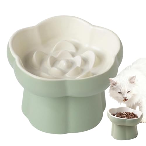 Cat Slow Feeder Bowl, Elevated Licking Puzzle Bowl, 8 pulgadas Ceramic Kitten Alimentador con base no deslizante, hecho a mano de cerámica Dish con fácil limpieza, Raised Feeding Bowls for Indoor Home