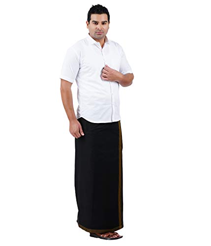 Image of PRAKASAM COTTON Mens Black Colour Fancy Border Welcro pocket Dhoti (HIMFAN-BLACK)