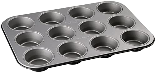 Zenker Molde magdalenas metal 12 unidades, molde rectangular 12 pizzetas con revestimiento antiadherente Teflón, libre de PFOA, optimización del 30% de energía, bicolor, ZENKER