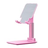 OGMAPLE Phone Stand, Angle Height Adjustable Cell Phone Holder with Silicon Pad for Desk Fully Forldable Mobile Phone Holder Compatible with All Mobile Phones, MT-6, (Pink)