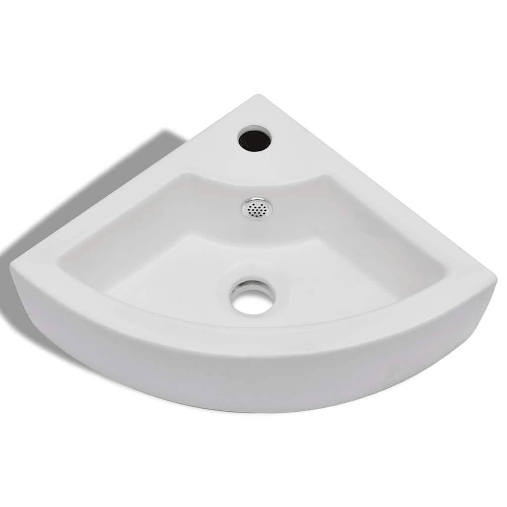 Lavabo de esquina de cerámica, color blanco, 45 x 32 x 12,5 cm