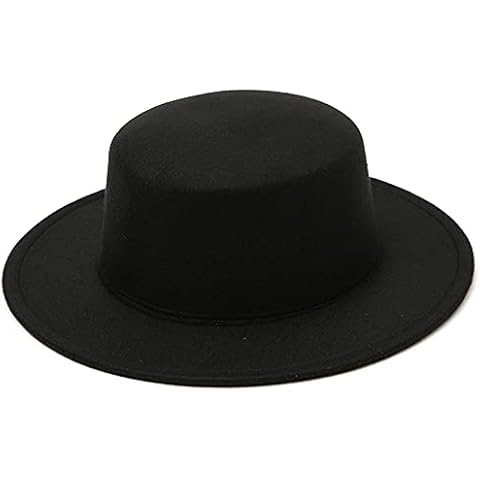 QUUPY Classic Wool Fedora Hat Wide Brim Flat Top Hat Brim Flat Church Derby Cap for Party Performance Props and Daily Use (Black) Cover