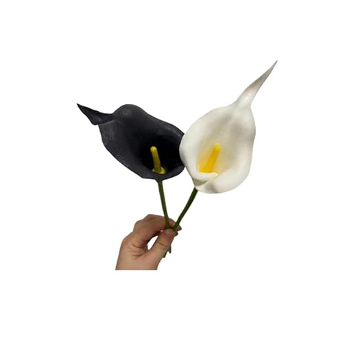 14"Artificial Calla Lily Flowers,12 Single Heads Pu Flower Small Flower Bouquet Accessorie,Calla Lily Bridal Wedding Bouquet For Greenery Plants Indoor Outside Garland Home Office Decor (White/Black) #TOP3