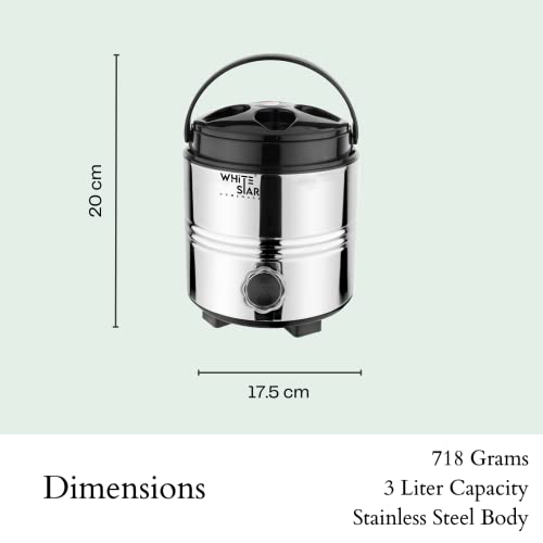 Image of WHITESTAR Stainless Steel Insulated Water Bottle /Jug for Traveling, Office, Kitchen I 3 Liters of Water Storage Container with Airtight Lid and Leak Proof Tap I Unbreakable & Durable