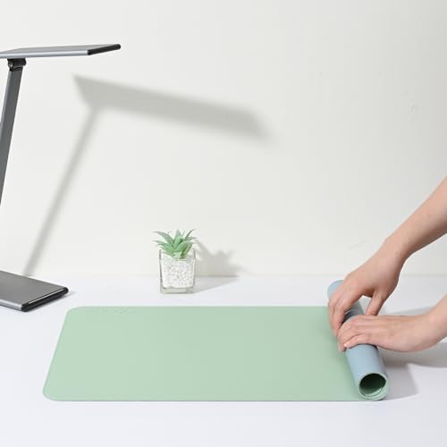 Image of AROPANA Vegan Leather Desk Mat | Large Reversible Mouse Pad & Table Protector | Dual-Side Waterproof Laptop Pad with Edge-Stitched Design (80x40CM, Light Green & Blue)
