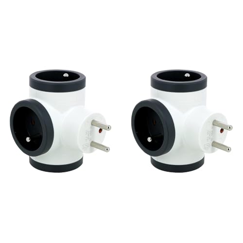 Legrand - Fiche multiprise avec 3 Prises latérales avec Terre - Blanc et Gris foncé (Lot de 2)