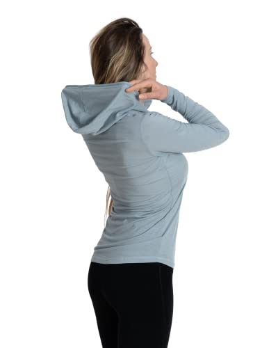 Woolly Clothing Co. Women's Merino Wool Henley Hoodie - Ultralight - Wicking Breathable Anti-Odor - Sky Blue #TOP1